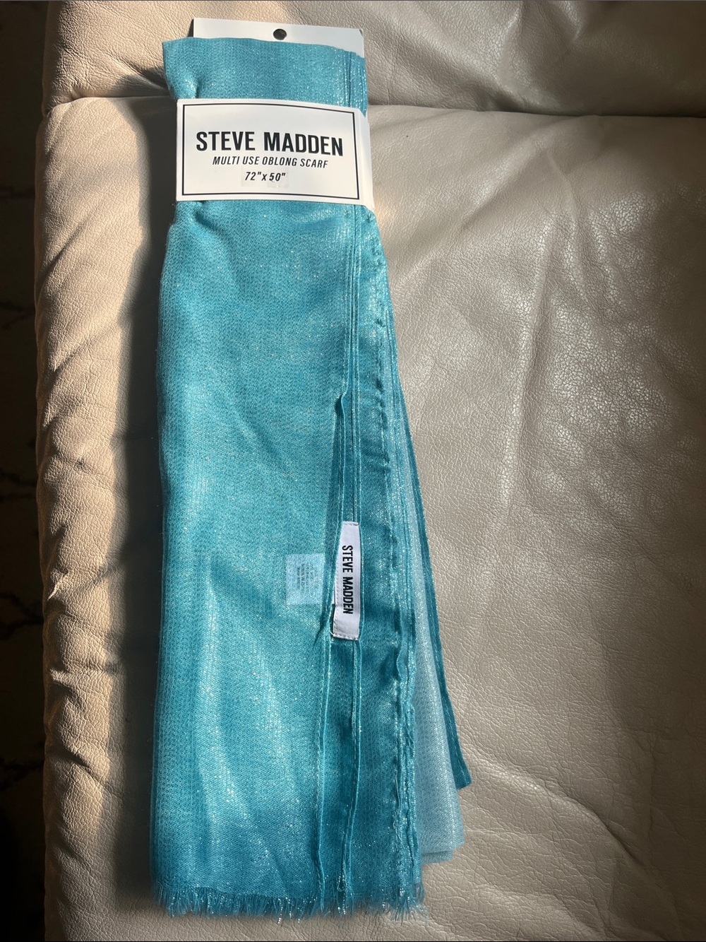 NWT Multi use Steve Madden beautiful sparkly blue green scarf.